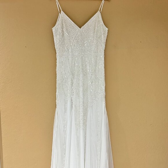 Lulus Maxi Dress Womens Size Large White Beaded Sequin Just the Beginning Bridal - Picture 3 of 8